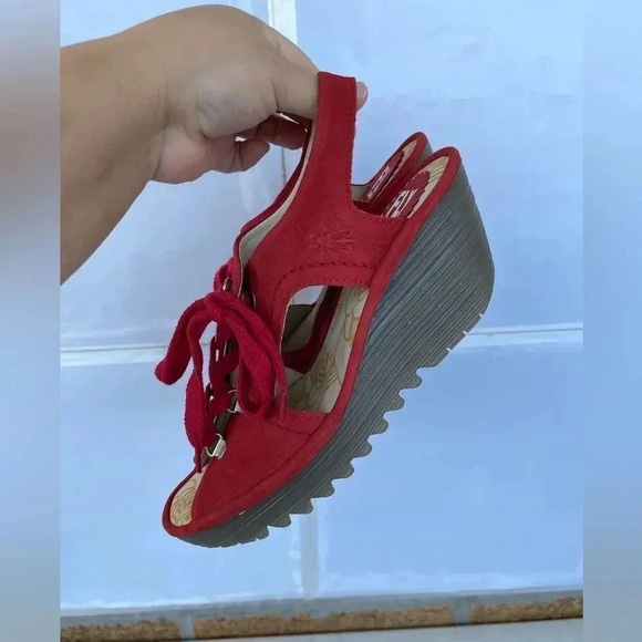 COPY - Fly London Ylfa Scarlet Red Leather Lace sandals size 8 - Picture 9 of 14